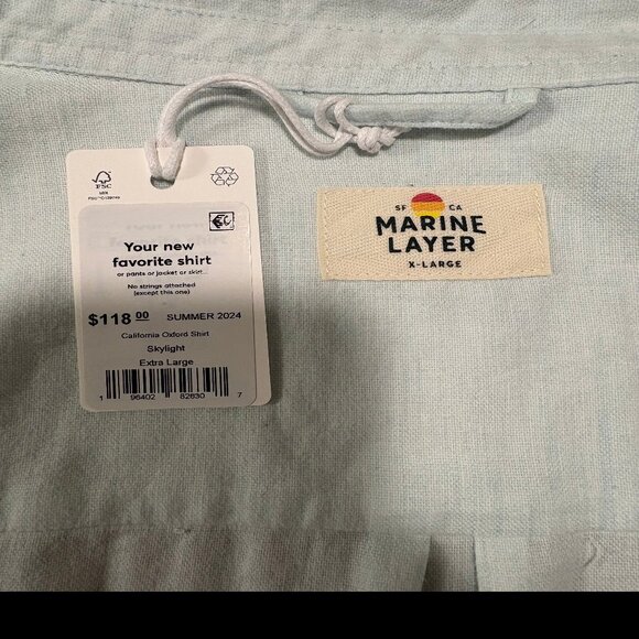 Marine Layer California Oxford Button Up Shirt Skylight NWT - Picture 2 of 4